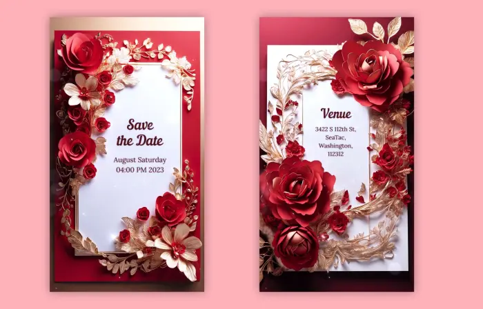 Modern Floral 3D Wedding Invitation Custom E-Card Design Instagram Story